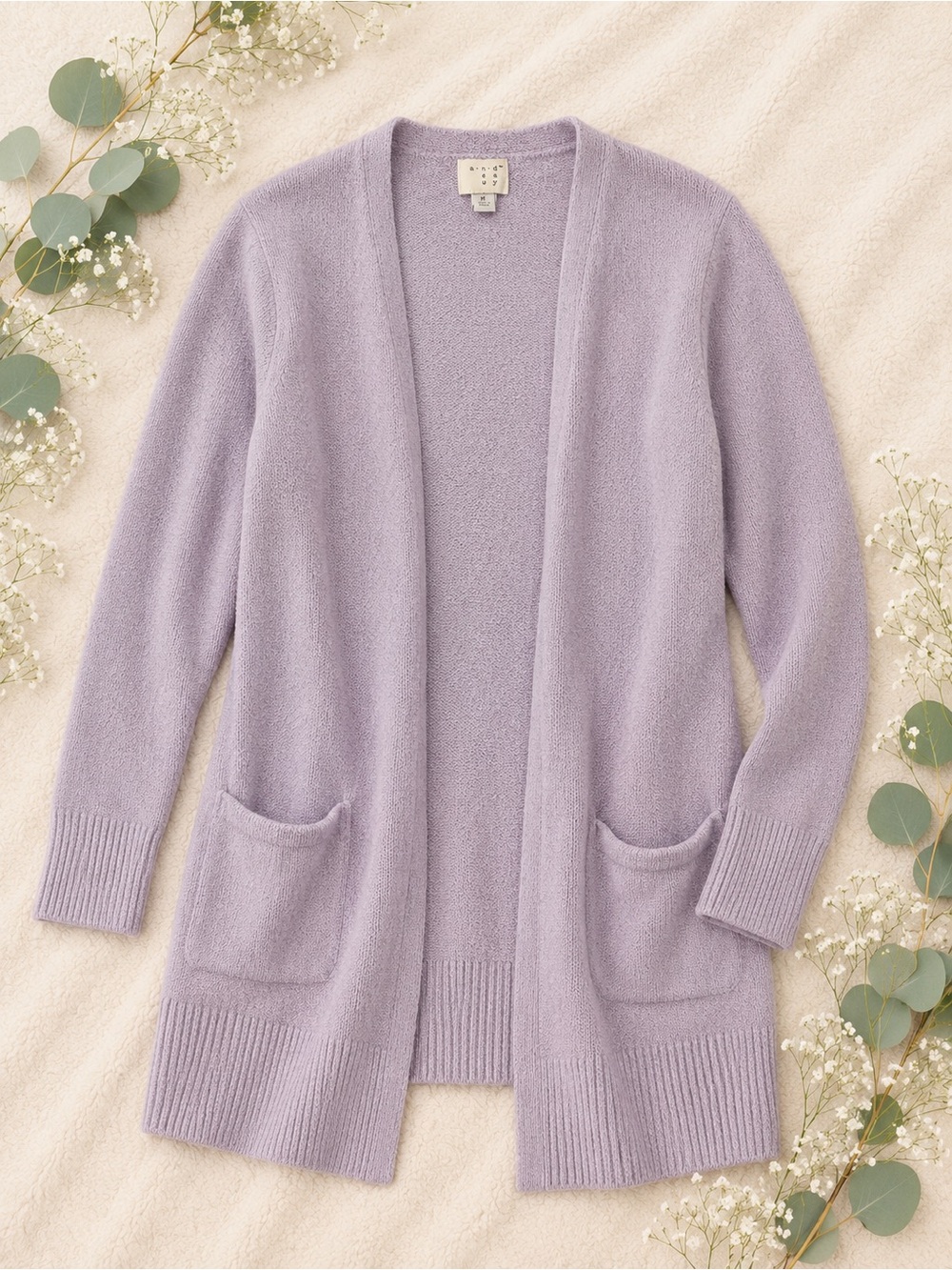 A New Day Cozy Lavender Open-Front Women's Cardigan Sweater